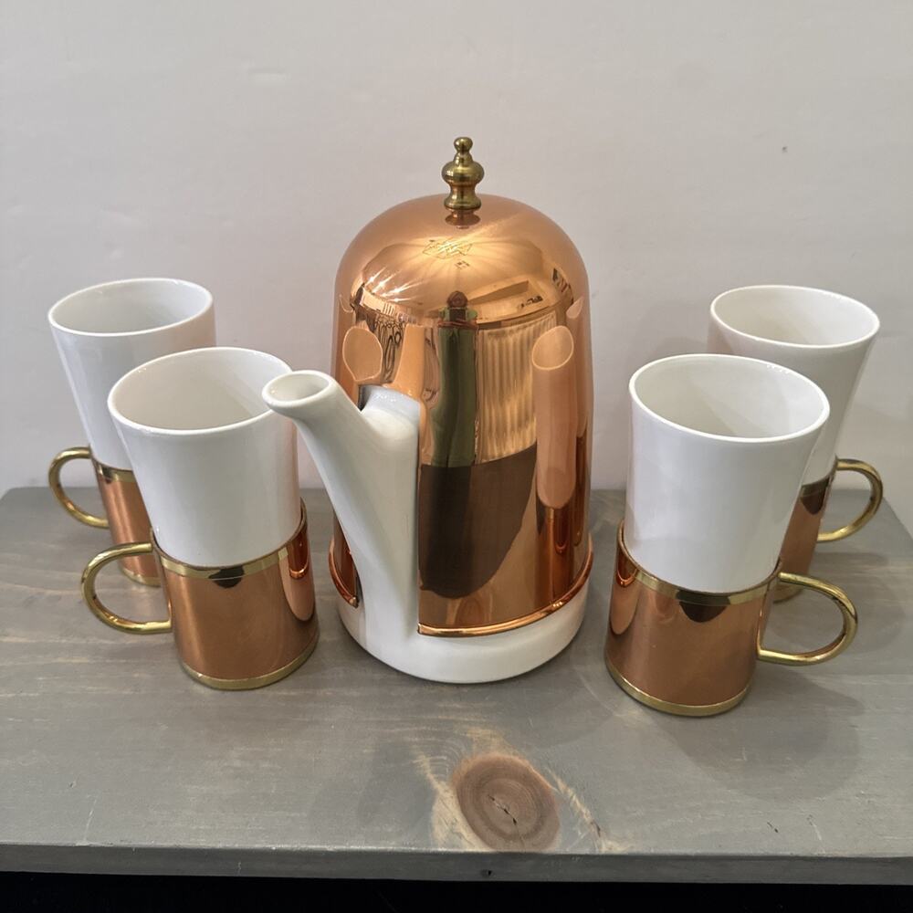 Baker Heart & Stuart Vintage Ceramic Tea Pot with Copper Cozy and 4 Mugs - Picture 14 of 14